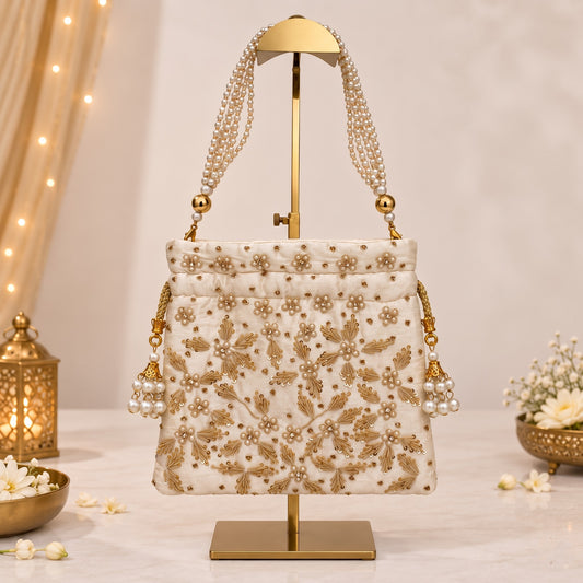 White Pearl and Zardozi-Embroidered Potli
