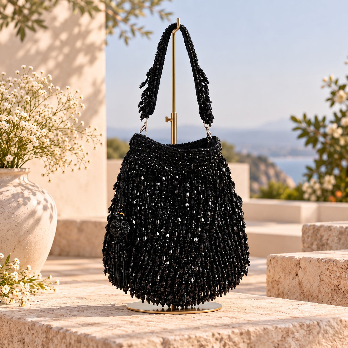 Vibrant Black Crystal Potli