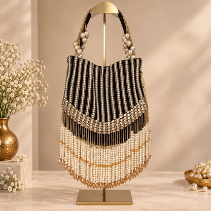Pearl-Embellished Black Bridal Potli