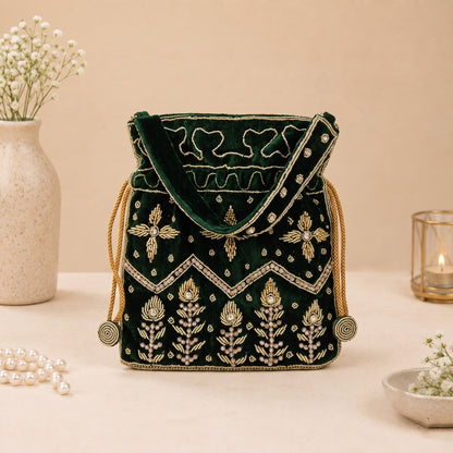 Emerald Gold Beaded Potli