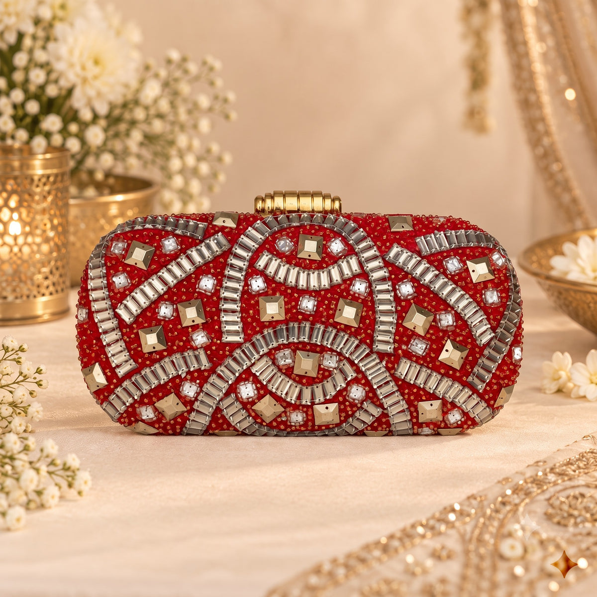 Embellished Red Bridal Clutch