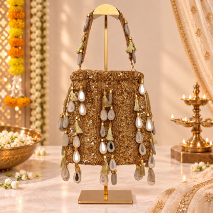 Golden Sequin and Mirror work Potli