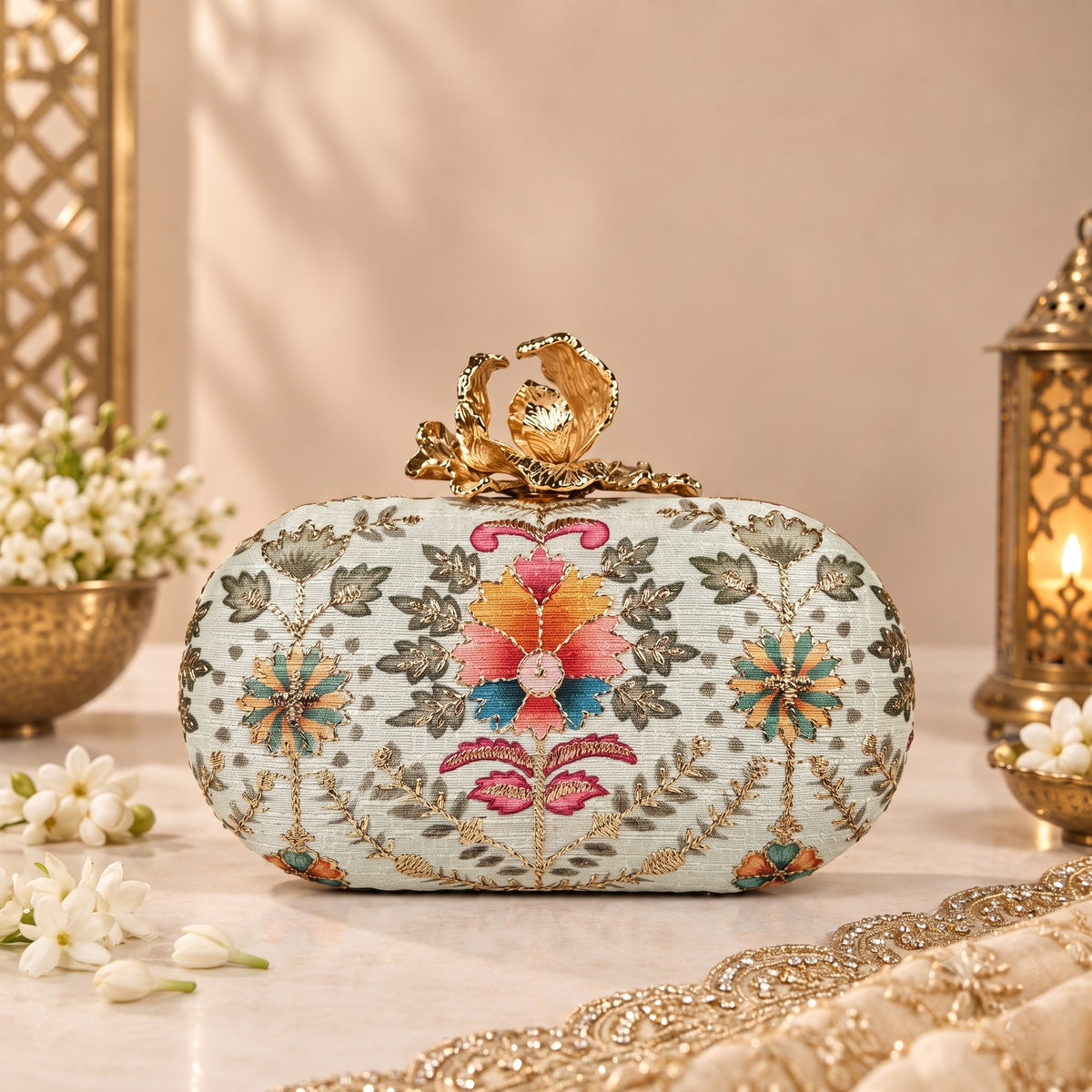 White Floral Bridal Clutch