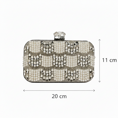 White and Silver Checkerboard Pearl Clutch