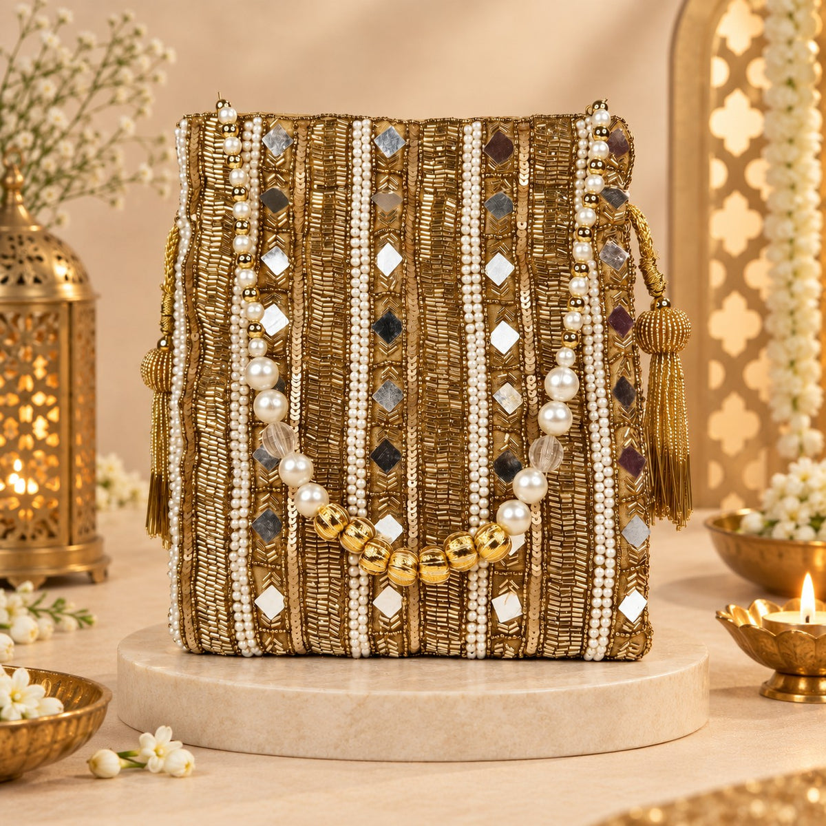 Golden Mirror Stripe Potli