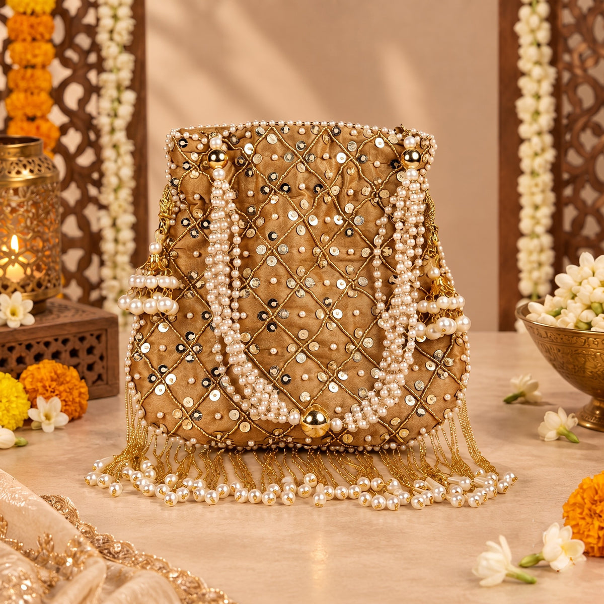 Luxurious Golden Sequin Potli