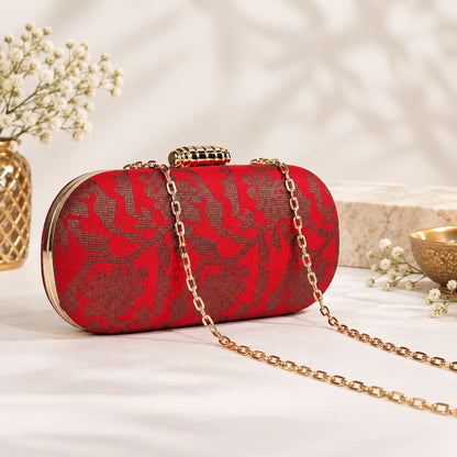 Red Brocade Floral Clutch