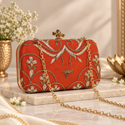 Luxury Terra-Cotta Embroidered Clutch