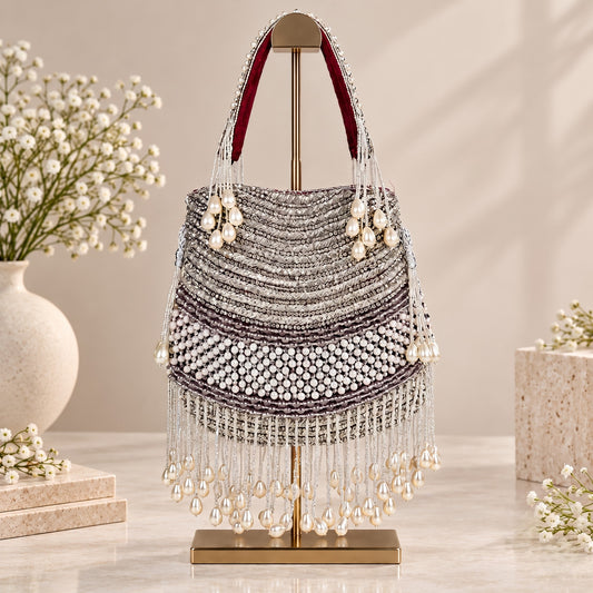 Maroon and Silver Pearl potli