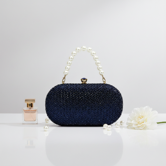 Noir Navy Blue Pearl Handle Clutch