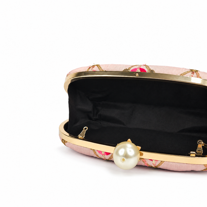 Embroidered Blush Pink Floral Clutch