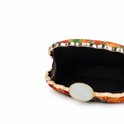 Ornate Orange Floral Clutch