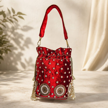 Ruby Mirror Medallion Potli