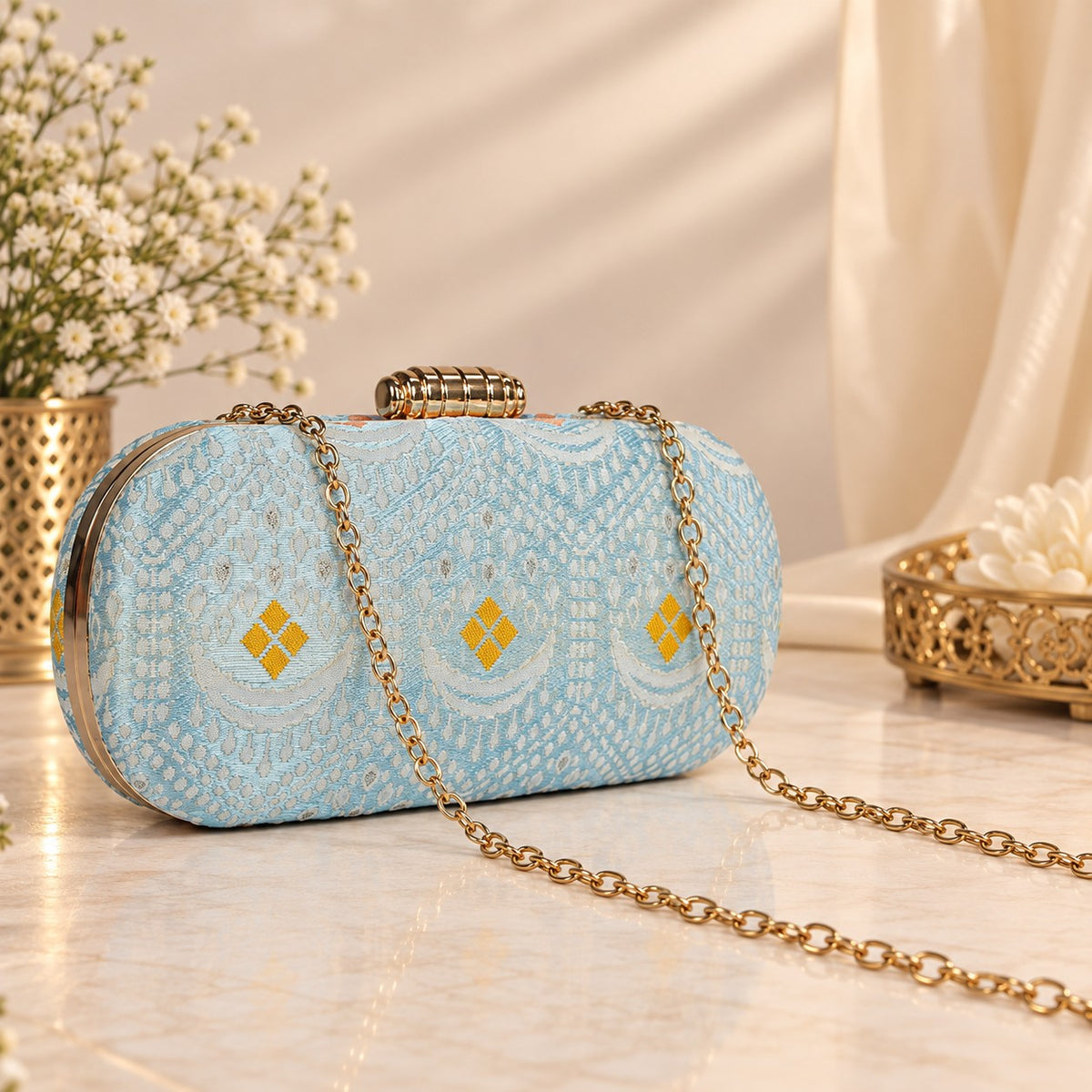 Pastel Blue Floral Clutch