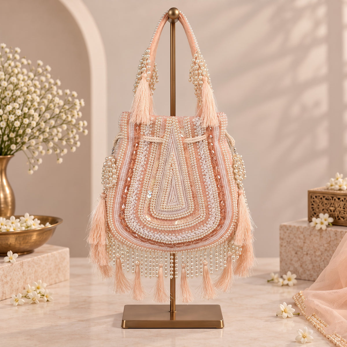Peach Beaded Tassel Potli