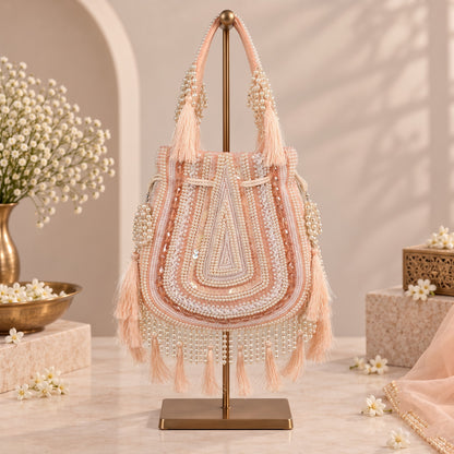 Peach Beaded Tassel Potli