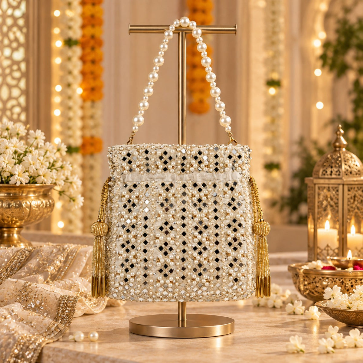 White Mirror Trellis Potli