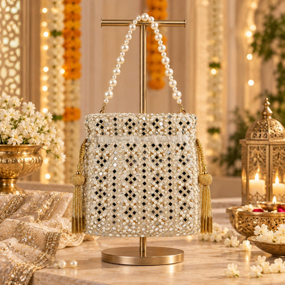 White Mirror Trellis Potli
