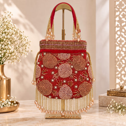 Red Floral Beaded Bridal potli