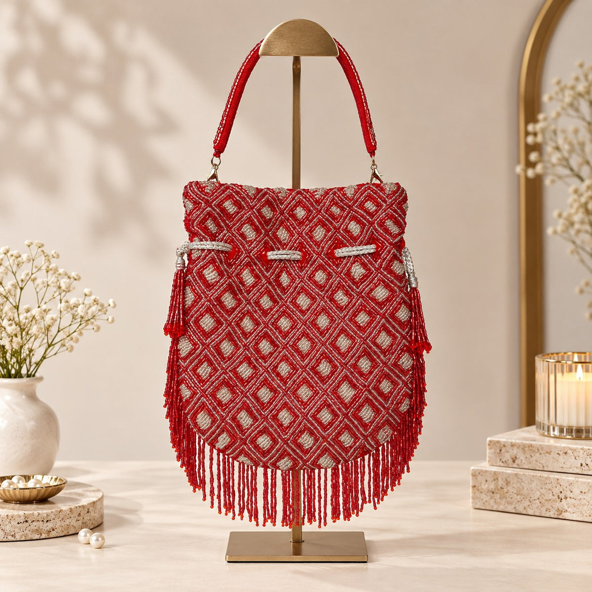 Red Beaded Potli