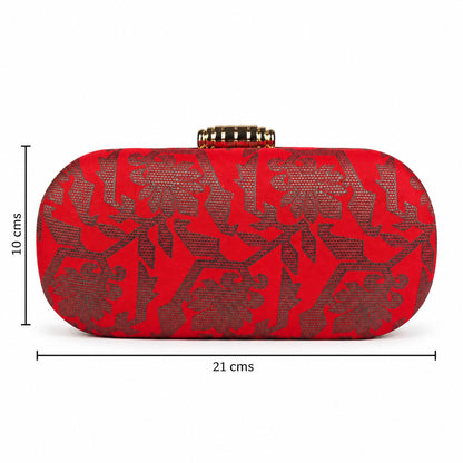 Red Brocade Floral Clutch