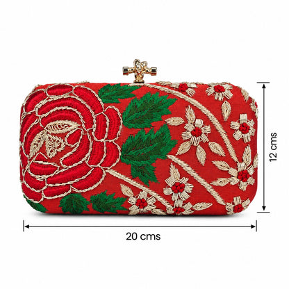 Embroidered Maroon Floral Clutch
