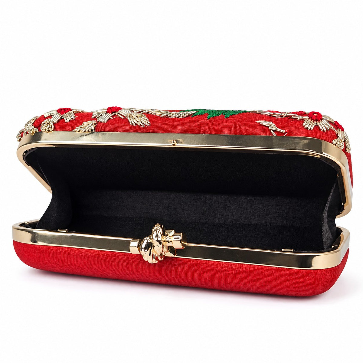 Embroidered Maroon Floral Clutch