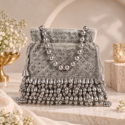 Silver Pearl Cascade Potli
