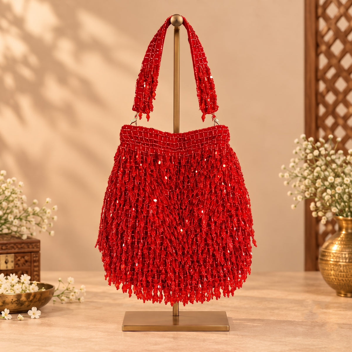 Vibrant Red Crystal Potli