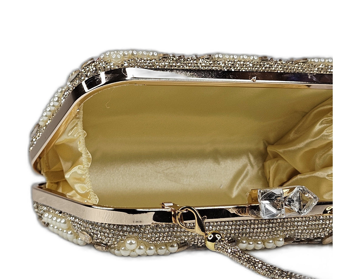 Champagne Checkerboard Pearl Clutch