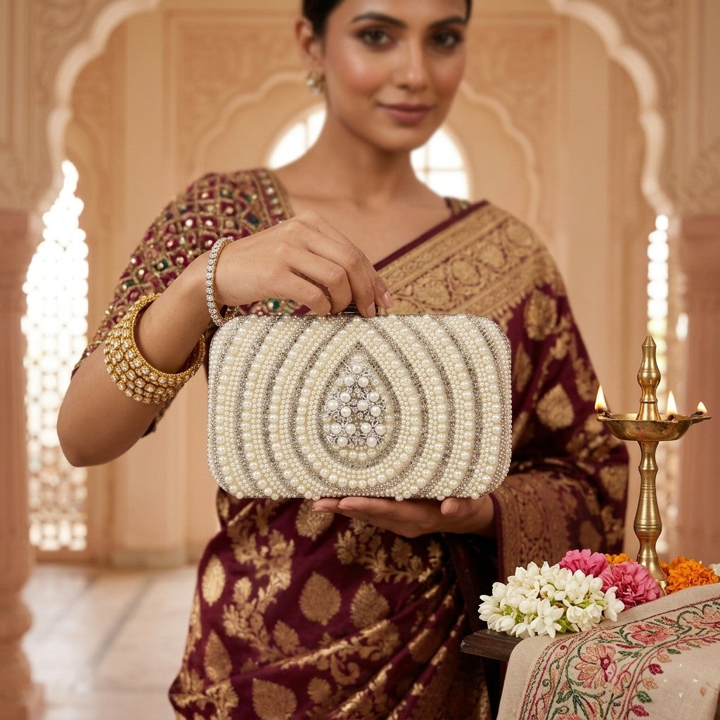 White Teardrop Motif Clutch