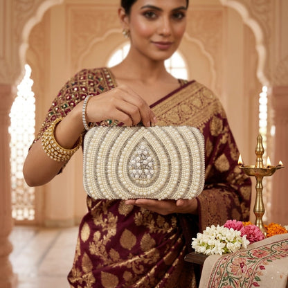 White Teardrop Motif Clutch
