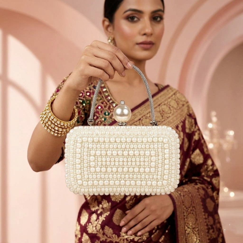 White Pearl Box Clutch